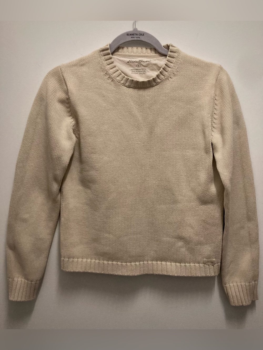 Eddie Bauer Women's 100% Cotton Classic Crewneck Sweater in Cream